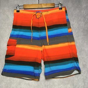 Vans Mens Swim Shorts size 28 The Era Stretch Red Blue Stripe Lace Up Cargo